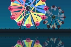 Time-restricted eating reshapes gene expression throughout the body. In this illustration, the Ferris wheel displays the interconnected organ systems working smoothly during time-restricted eating, which is represented by the clock in the middle.