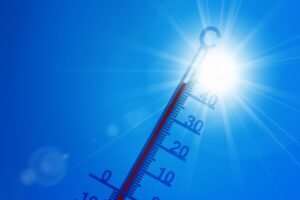 Thermometer showing high temperature outside