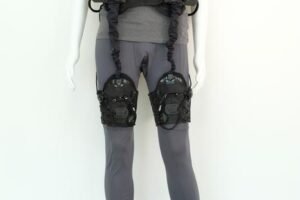 The robotic garment (above), worn around the hips and thighs, gives a gentle push to the hips as the leg swings, helping the patient achieve a longer stride.