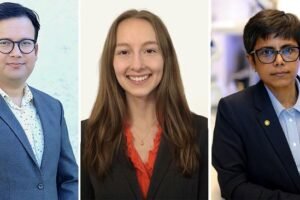 Members of the UC San Diego component of the international team that discovered (and named) MIP-C are (from left) Saptarshi Sinha, Ella McLaren and Pradipta Ghosh. MIP-C is a previously unknown post-COVID syndrome that results in lung scarring, sometimes progressing to death.