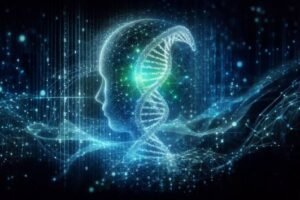 An artistic representation of the large language model trained on the DNA sequences.