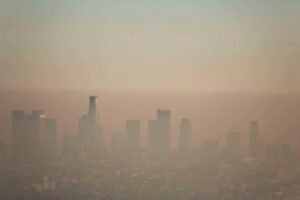 A cityscape of a hazy morning