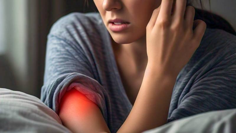 woman with an itchy arm