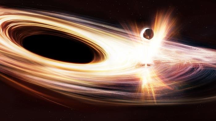 Artist’s impression of the accretion disc around the massive black hole Ansky and its interaction with a small celestial object